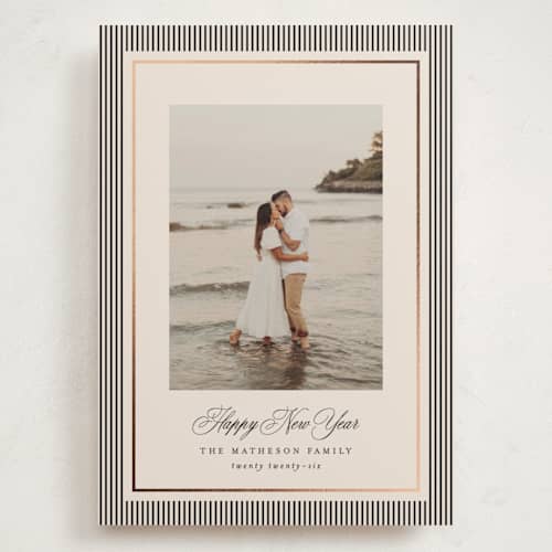 This is a linen foil stamped holiday cards with foil pressed by Kelly Schmidt called striped elegance printing on signature in grand