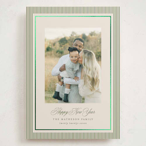 This is a cedar foil stamped holiday cards with foil pressed by Kelly Schmidt called striped elegance printing on signature in grand