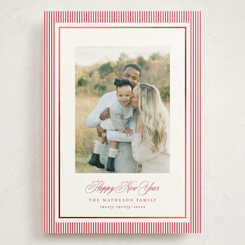 This is a berry foil stamped holiday cards with foil pressed by Kelly Schmidt called striped elegance printing on signature in grand