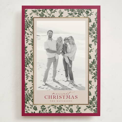 This is a holly berry foil stamped holiday cards with foil pressed by Jenna Holcomb called merry floral toile printing on signature in grand