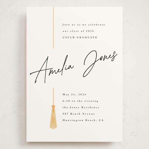 This is a sunshine graduation invitations with standard by Owl and Toad called written out printing on signature in grand