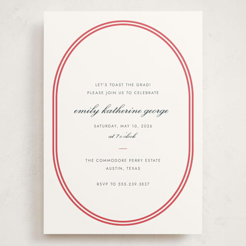 This is a cherry graduation invitations with standard by Megan Davis called bocce printing on signature in grand