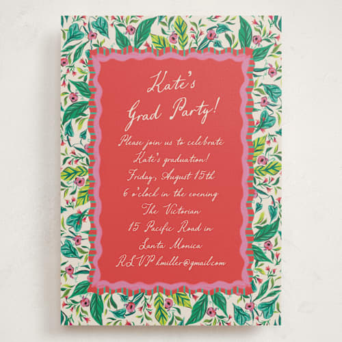 This is a peony graduation invitations with standard by Jackie Crawford called whimsical hand illustrated crest printing on signature in grand