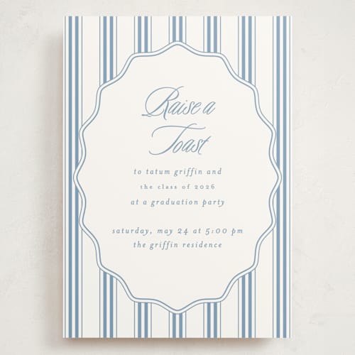 This is a provincial blue graduation invitations with standard by Creo Study called stately printing on signature in grand