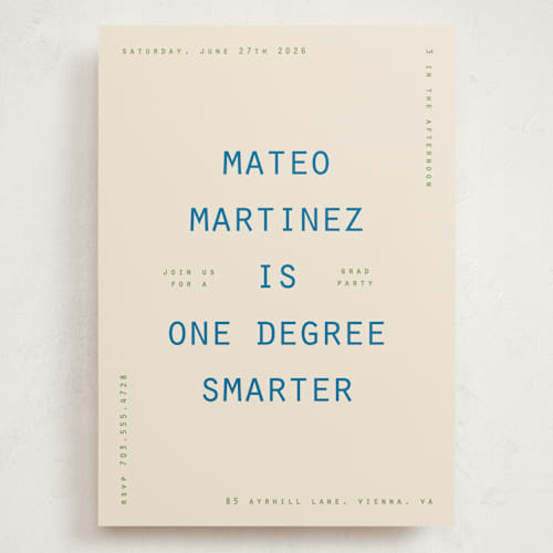 This is a sky graduation invitations with standard by Owl and Toad called degree printing on signature in grand