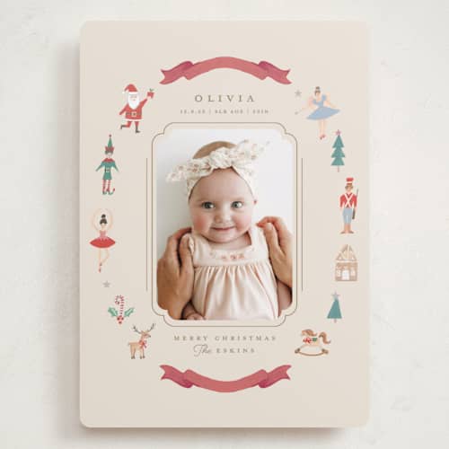 This is a halo babys first christmas with standard by Teju Reval called festive dreams printing on recycled smooth signature in grand