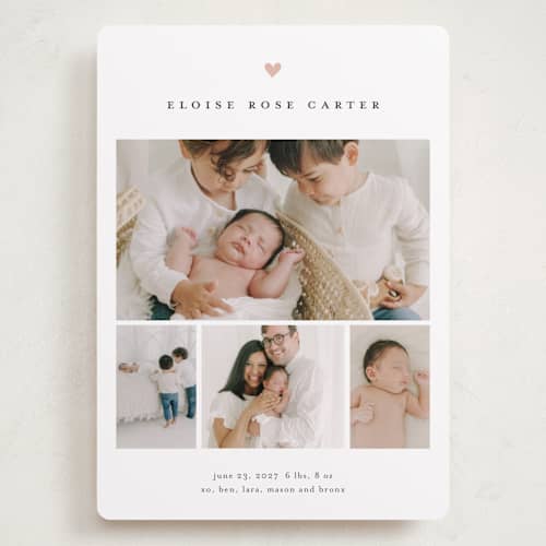 This is a rose grand birth announcements with standard by Stacey Meacham called our whole heart printing on recycled smooth signature in grand