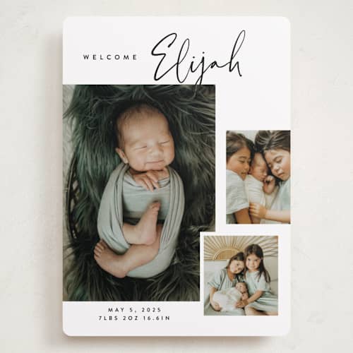 This is a coal grand birth announcements with standard by Carolyn Nicks called written out printing on recycled smooth signature in grand