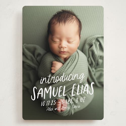 This is a cloud grand birth announcements with standard by Lea Delaveris called all write printing on recycled smooth signature in grand