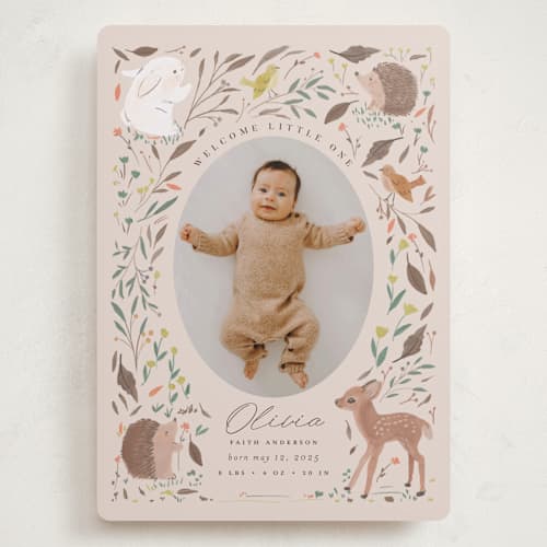 This is a buttercream grand birth announcements with standard by Vera Lim called little friends printing on recycled smooth signature in grand
