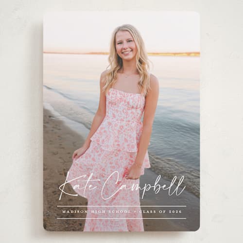 This is a linen graduation announcements with standard by Erica Krystek called signature grad printing on recycled smooth signature in grand