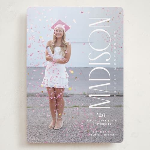 This is a snow graduation announcements with standard by Owl and Toad called pillar printing on recycled smooth signature in grand