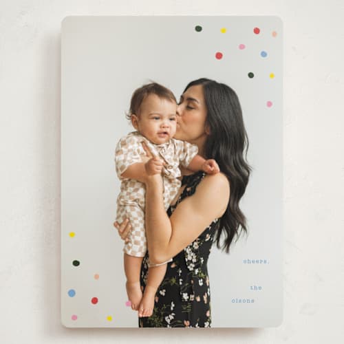 This is a rainbow holiday photo cards with standard by Baumbirdy called colorful corners printing on recycled smooth signature in grand