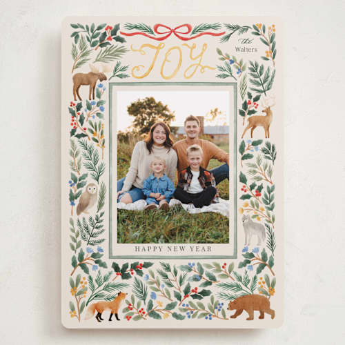 This is a pine holiday photo cards with standard by Elly called wild forest printing on recycled smooth signature in grand