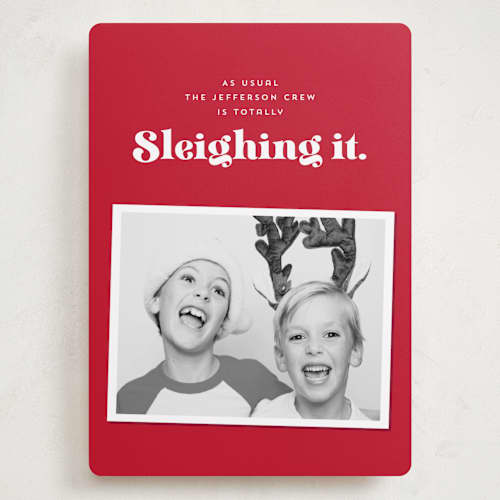 This is a santa holiday photo cards with standard by Corinne Malesic called sleighing it printing on recycled smooth signature in grand