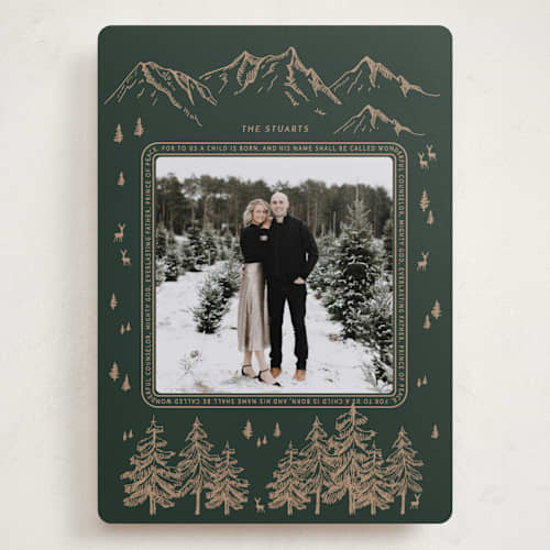 This is a pine holiday photo cards with standard by Sherley Ferreira called the heaven and nature sing printing on recycled smooth signature in grand