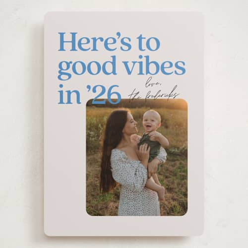 This is a bluebell holiday photo cards with standard by Jackie Crawford called good vibes in 25 printing on recycled smooth signature in grand