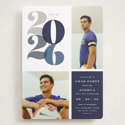 This is a navy graduation invitations with standard by Hooray Creative called in vogue printing on recycled smooth signature in grand