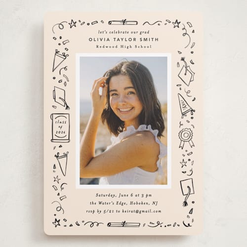 This is a sand graduation invitations with standard by Creo Study called iconic printing on recycled smooth signature in grand