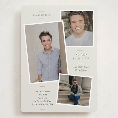 This is a creamery graduation invitations with standard by That Girl Press called a trio printing on recycled smooth signature in grand