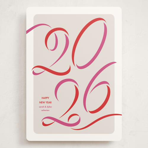 This is a flamingo holiday photo cards with standard by Lea Delaveris called ribbon year printing on signature in grand