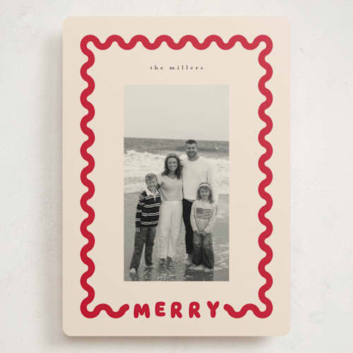This is a cream holiday photo cards with standard by Iveta Angelova called merry wave printing on signature in grand