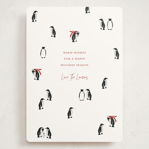 This is a candy cane holiday photo cards with standard by Lauren Jinhee called march of the penguins printing on signature in grand
