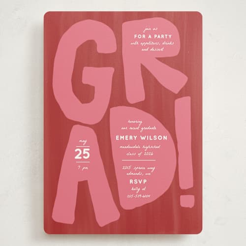 This is a ruby graduation invitations with standard by Erin Kessler called grad! printing on signature in grand