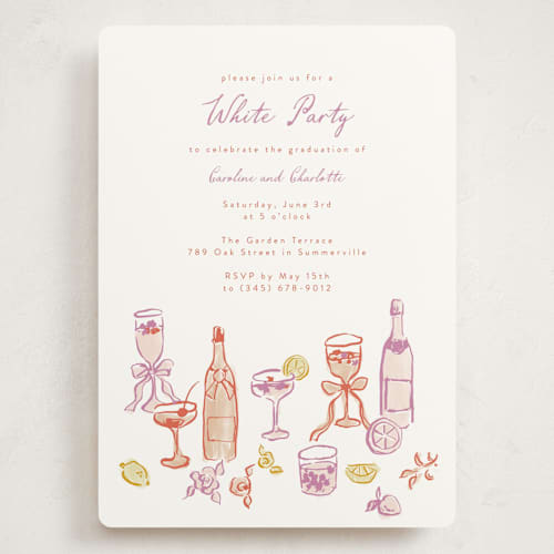 This is a orchid graduation invitations with standard by Cass Loh called cocktails and laughter printing on signature in grand