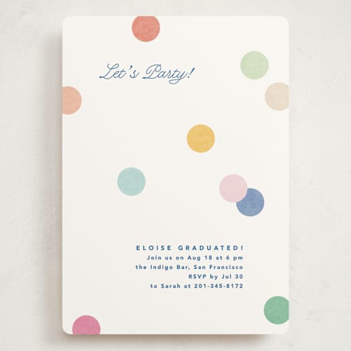 This is a rainbow graduation invitations with standard by Creo Study called confetti party printing on signature in grand