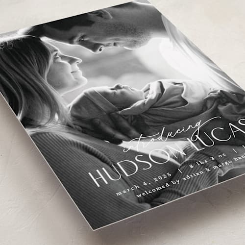 This is a stone petite birth announcements with standard by Pixel and Hank called little introduction printing on recycled smooth signature in petite