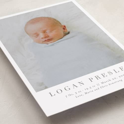 This is a fawn petite birth announcements with standard by Megan Davis called menil printing on recycled smooth signature in petite