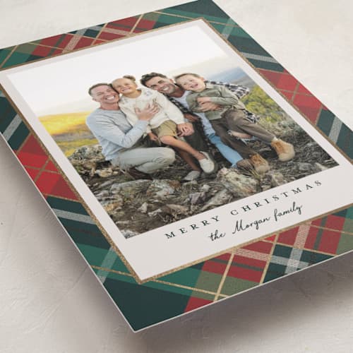 This is a coal petite holiday cards with foil pressed by Petra Kern called fancy plaid printing on recycled smooth signature in petite