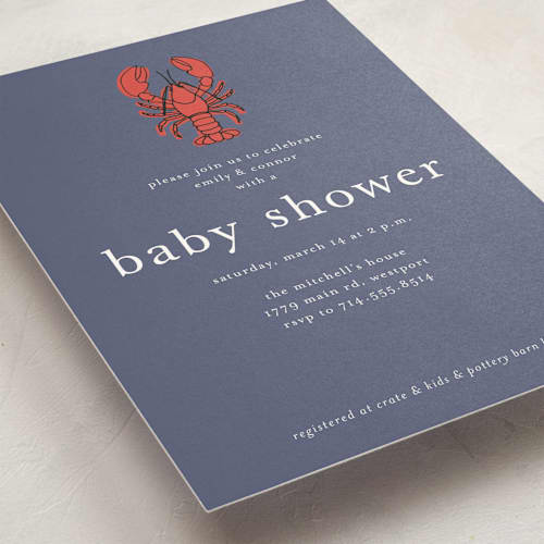 This is a denim baby shower postcards with standard by Wendy Taylor called my lobster printing on signature in postcard