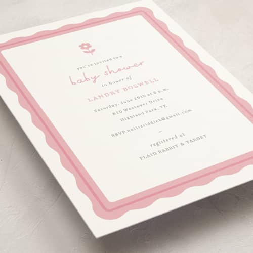 This is a petal baby shower postcards with standard by Sara Hicks Malone called flora belle printing on signature in postcard