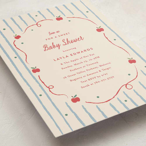 This is a picnic baby shower postcards with standard by Carolyn MacLaren called apple of my eye printing on signature in postcard