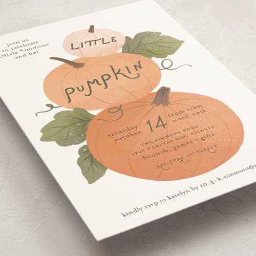 This is a pumpkin baby shower postcards with standard by Paper Raven Co. called pumpkin patch printing on signature in postcard