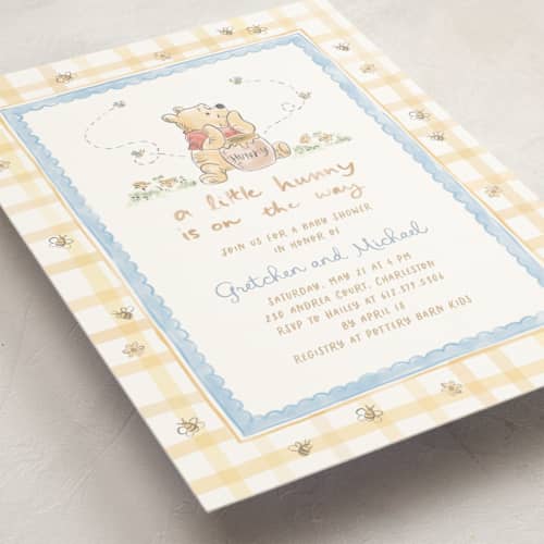 This is a pond baby shower postcards with standard by Creo Study called disney's winnie the pooh and a lil hunny printing on signature in postcard