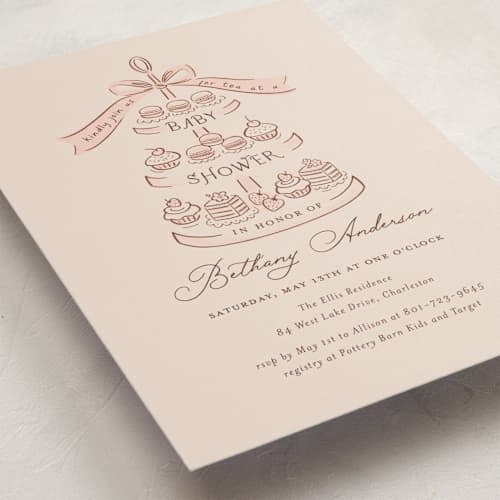 This is a blush baby shower postcards with standard by JeAnna Casper called tea party printing on signature in postcard