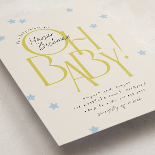 This is a skylight baby shower postcards with standard by Laura Hankins called bright star printing on signature in postcard