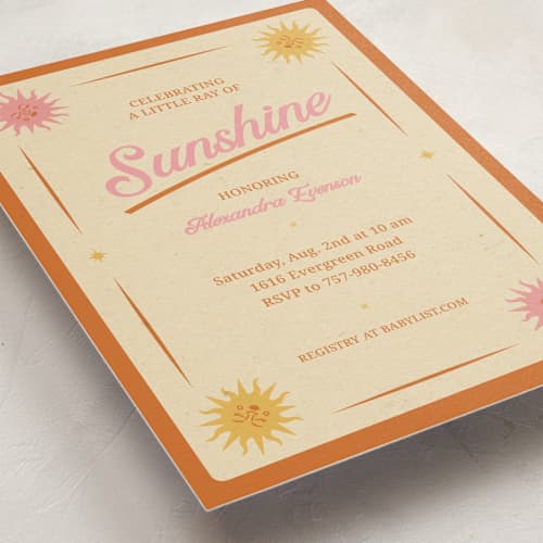 This is a poppy baby shower postcards with standard by Leish called little ray of sunshine printing on signature in postcard