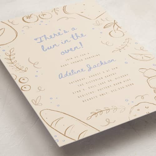This is a bluecrumb baby shower postcards with standard by Pixel and Hank called bun in the oven printing on signature in postcard