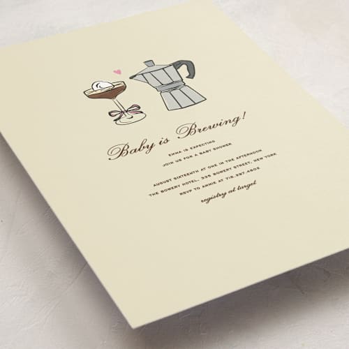This is a cream baby shower postcards with standard by Jennifer Lew called espresso printing on signature in postcard
