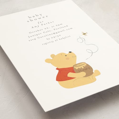 This is a cotton baby shower postcards with standard by Angela Thompson called disney's pooh hunny pot printing on signature in postcard