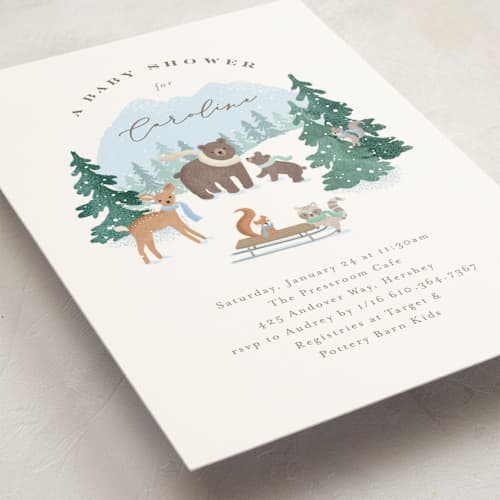 This is a sky baby shower postcards with standard by Jennifer Wick called winter wonderland printing on signature in postcard