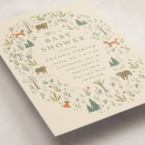 This is a sand baby shower postcards with standard by Hannah Williams called oval forest printing on signature in postcard
