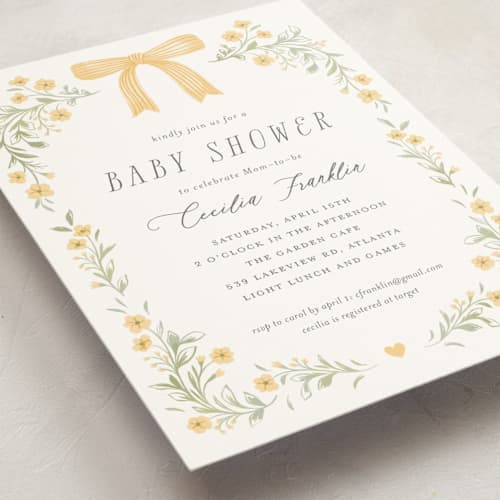 This is a buttercup baby shower postcards with standard by Paper Raven Co. called dainty garden printing on signature in postcard