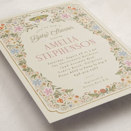 This is a moss baby shower postcards with standard by Joanna Griffin called vintage butterfly printing on signature in postcard