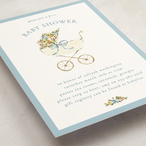 This is a sky baby shower postcards with standard by Sarah Knight called pram printing on signature in postcard