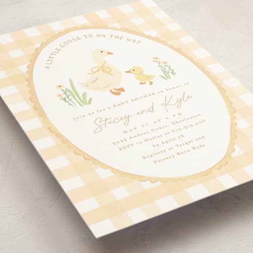 This is a buttercup baby shower postcards with standard by Creo Study called vintage goose printing on signature in postcard